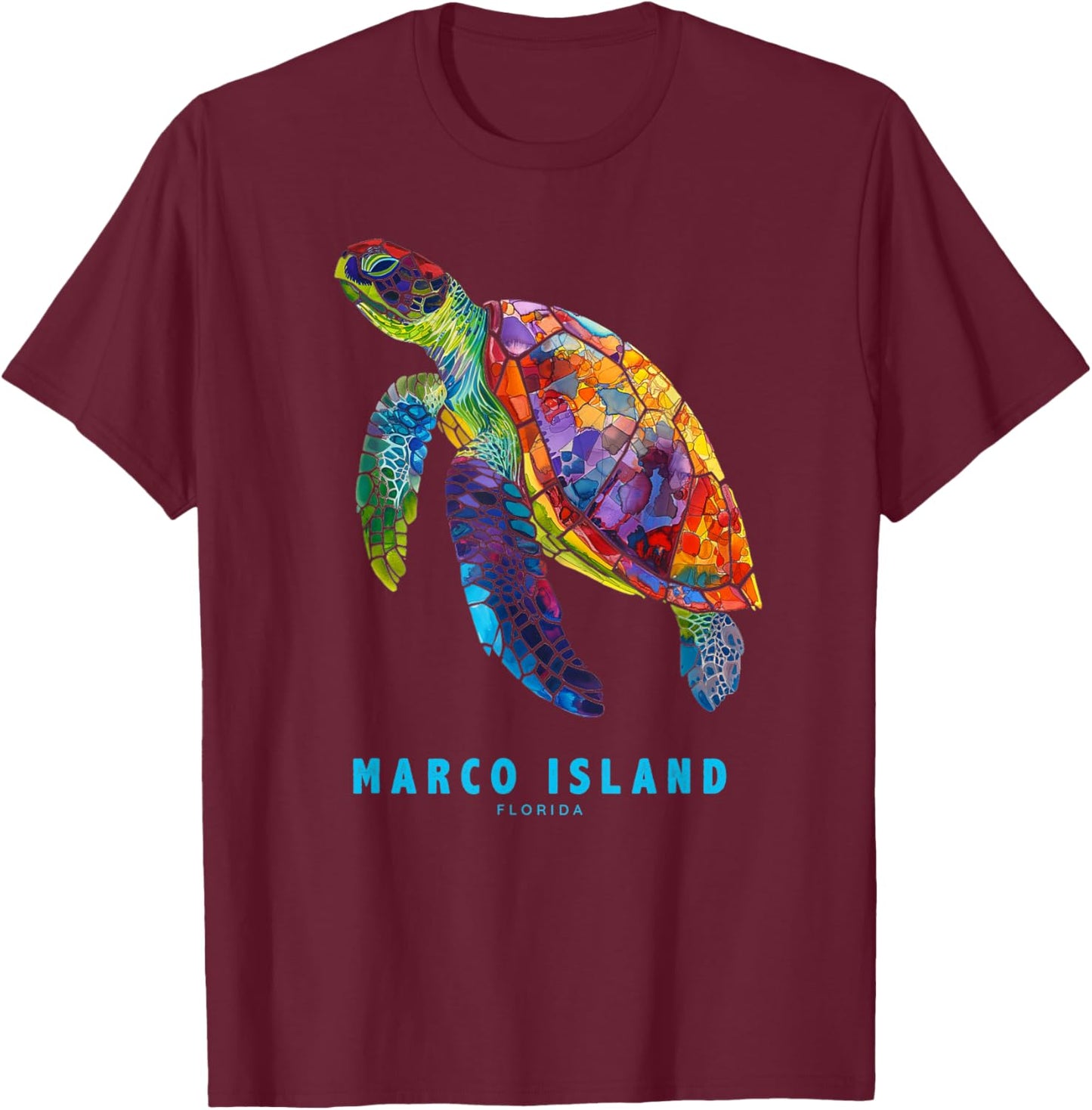 Marco Island Florida Sea Turtle Beach Vacation Retro Vintage T-Shirt - T-Shirt | Maroon