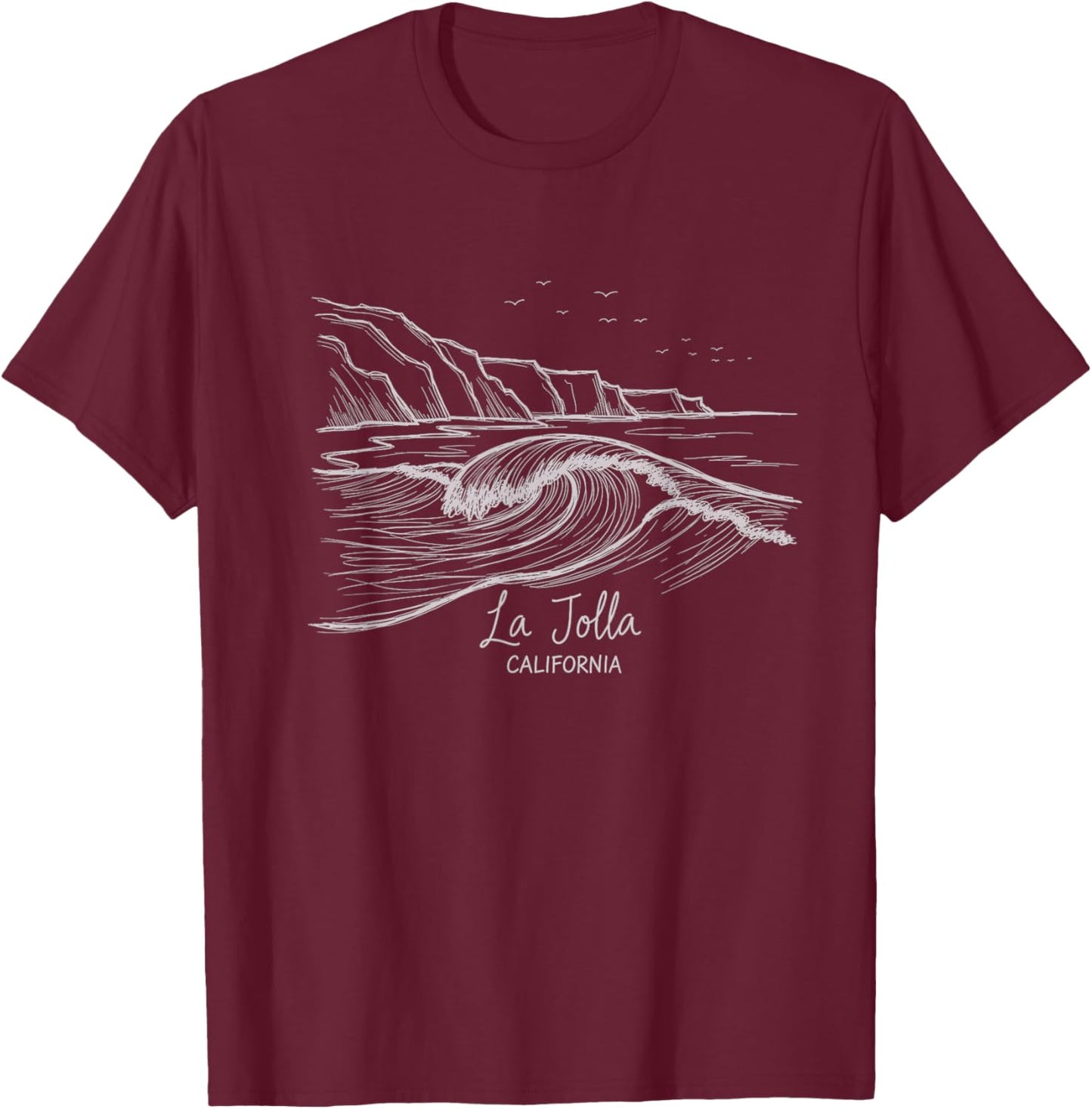 Vintage La Jolla California Drawing Art Design T-Shirt - T-Shirt | Maroon