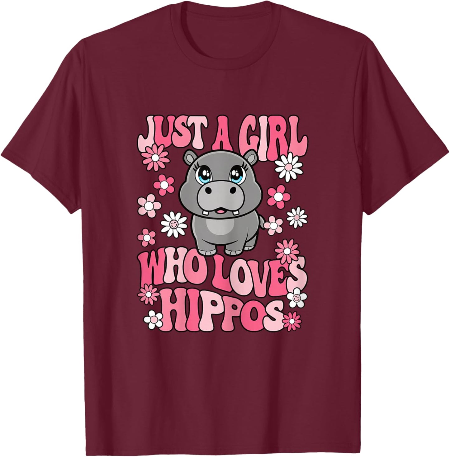Just A Girl Who Loves Hippos Hippopotamus Lover Girls Kids T-Shirt - T-Shirt | Maroon