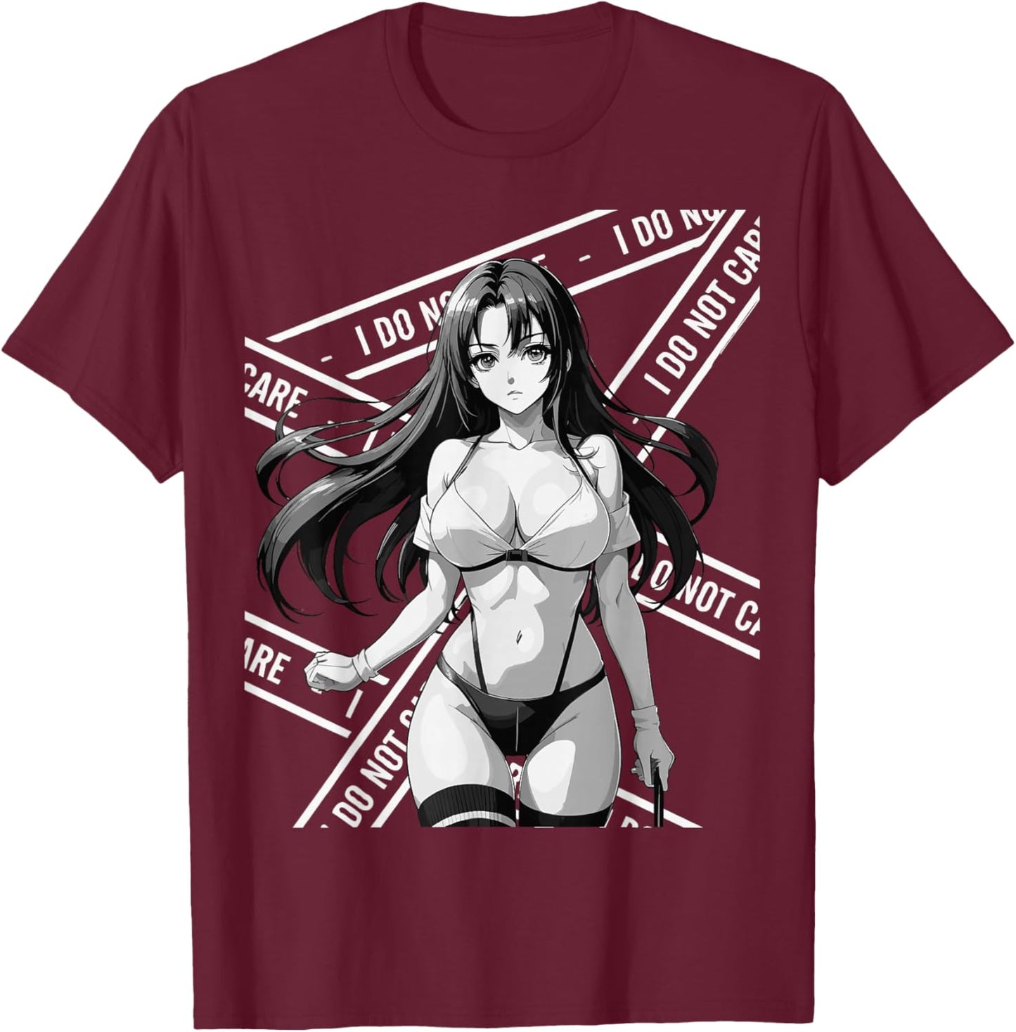 Sexy Waifu Otaku Anime Girl Japanese in Black and White Art T-Shirt - T-Shirt | Maroon