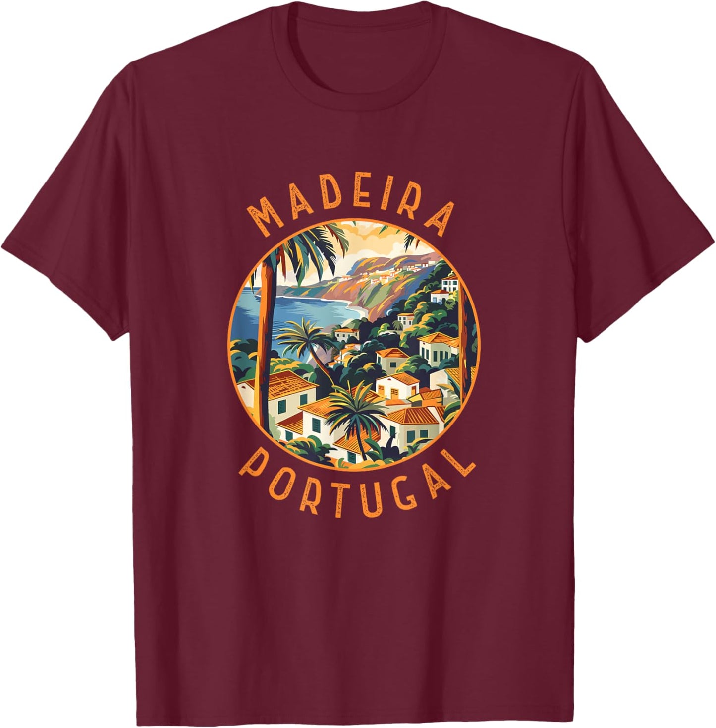Madeira Portugal Retro Distressed Circle Vintage T-Shirt - T-Shirt | Maroon