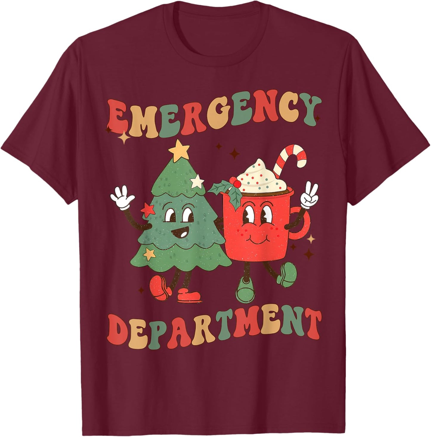 Retro Emergency Department ER Nurse Christmas Emergency Room T-Shirt - T-Shirt | Maroon