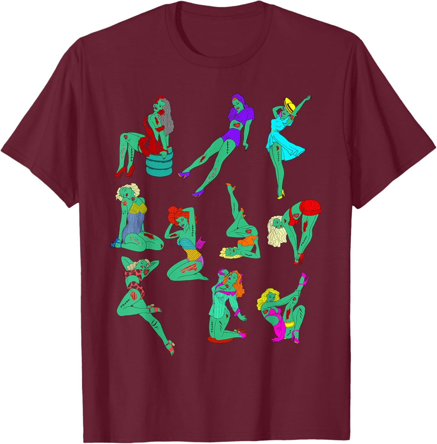 Funny Vintage Pin-up Sexy Zombie Girls Halloween Costume T-Shirt - T-Shirt | Maroon