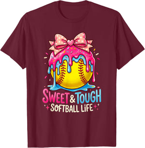 Drip Softball Girl Girls Coquette Bow Softball T-Shirt - T-Shirt | Maroon