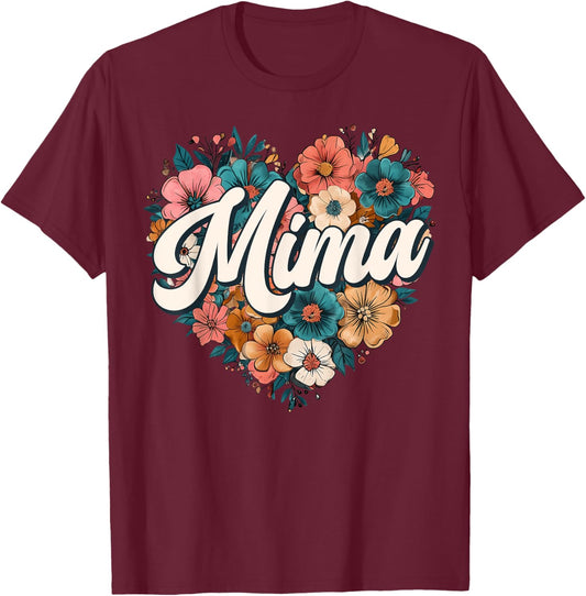 Mima Floral Heart Flower Mother's Day Vintage Retro T-Shirt - T-Shirt | Maroon