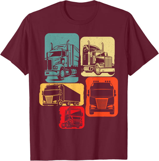 Routier Camion Chauffeur Conducteur Poids Lourds Retro T-Shirt - T-Shirt | Maroon