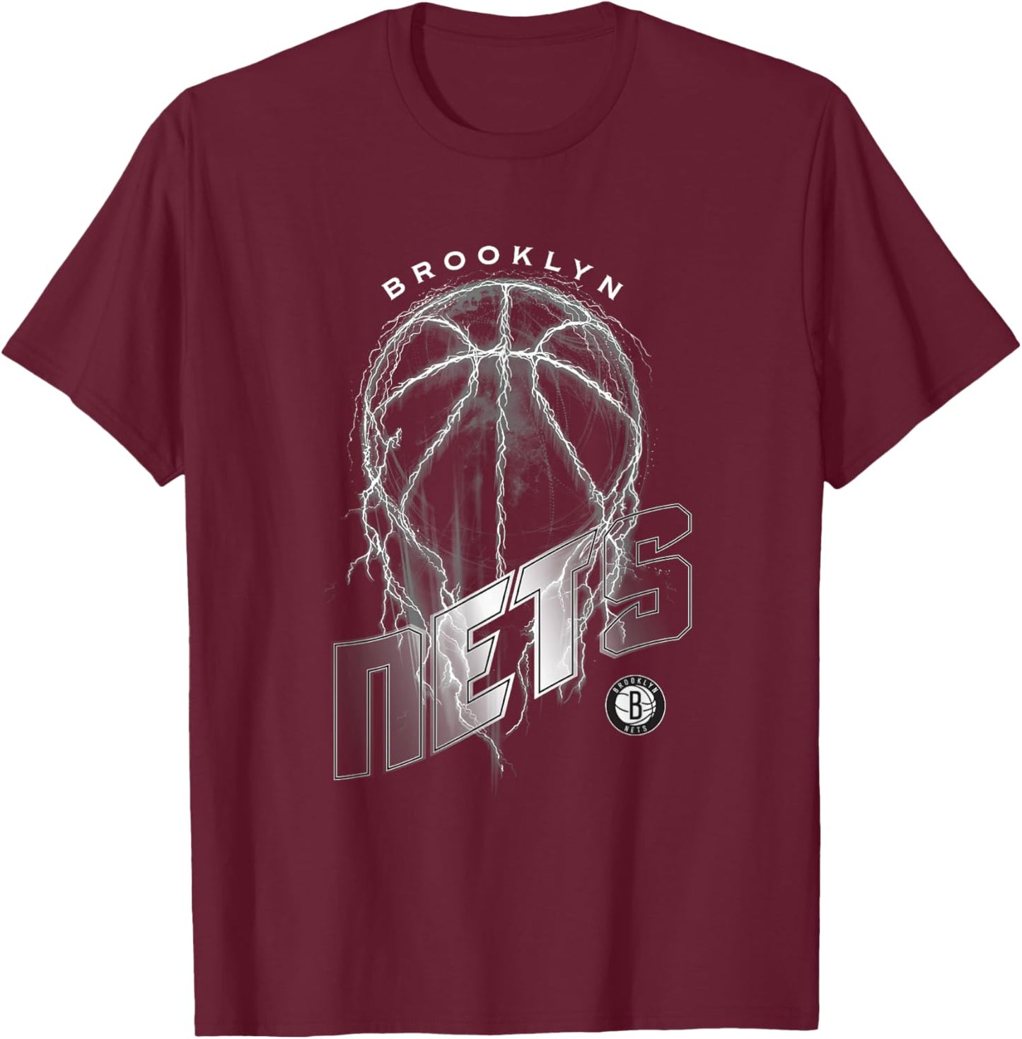 NBA Brooklyn Nets Lightning Bolt Basketball Logo T-Shirt - T-Shirt | Maroon