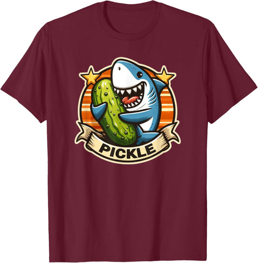 Shark Loves Pickles Vintage T-Shirt - T-Shirt | Maroon