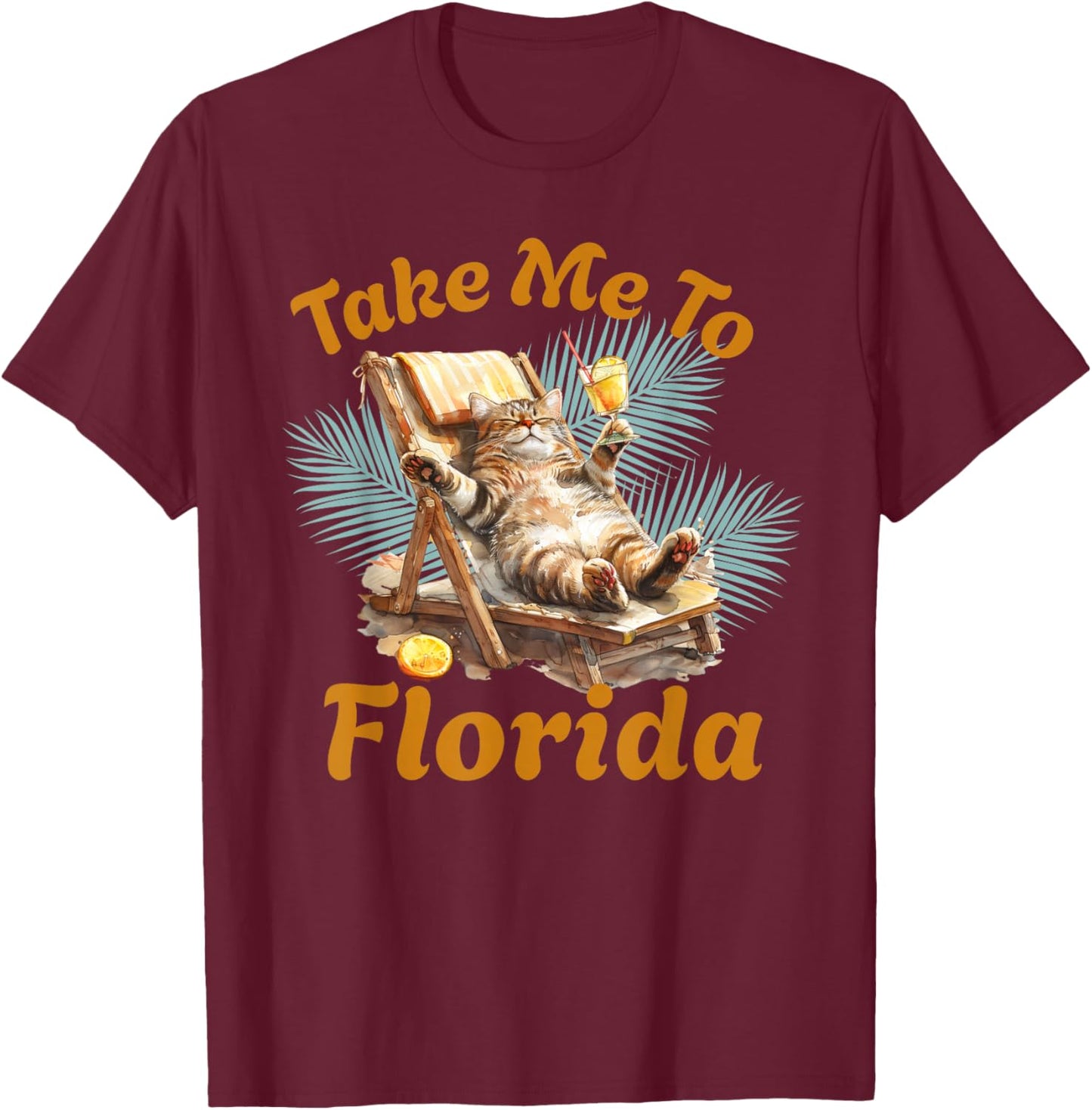 Take Me to Florida Cute Cat Beach Vacation Summer T-Shirt - T-Shirt | Maroon