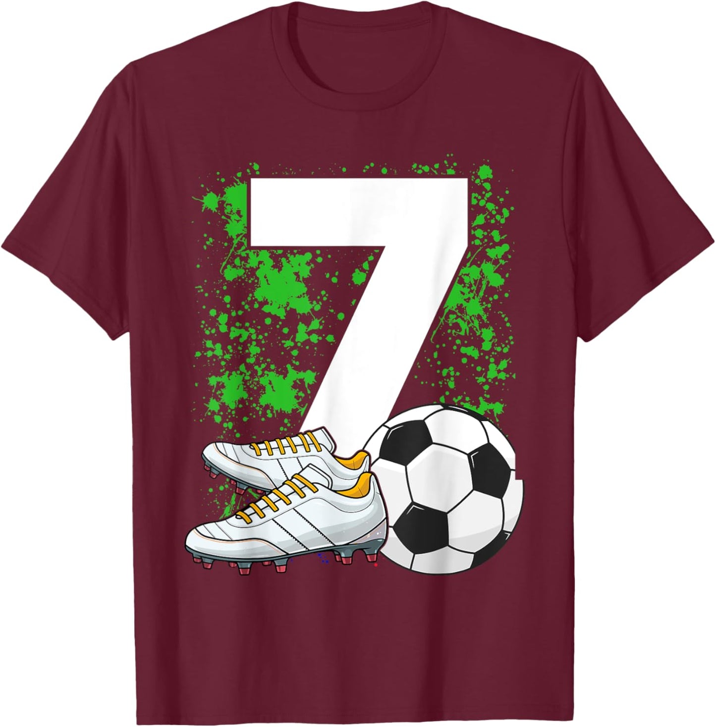 7th Birthday Boys 7 Years Soccer Football Player Birthday T-Shirt - T-Shirt | Maroon