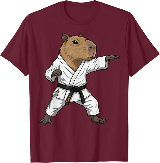 Funny Capybara Doing Karate Samurai Ninja Capybara T-Shirt - T-Shirt | Maroon