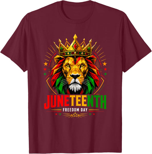 Juneteenth Black History Lion Black Freedom 1865 Men Women T-Shirt - T-Shirt | Maroon