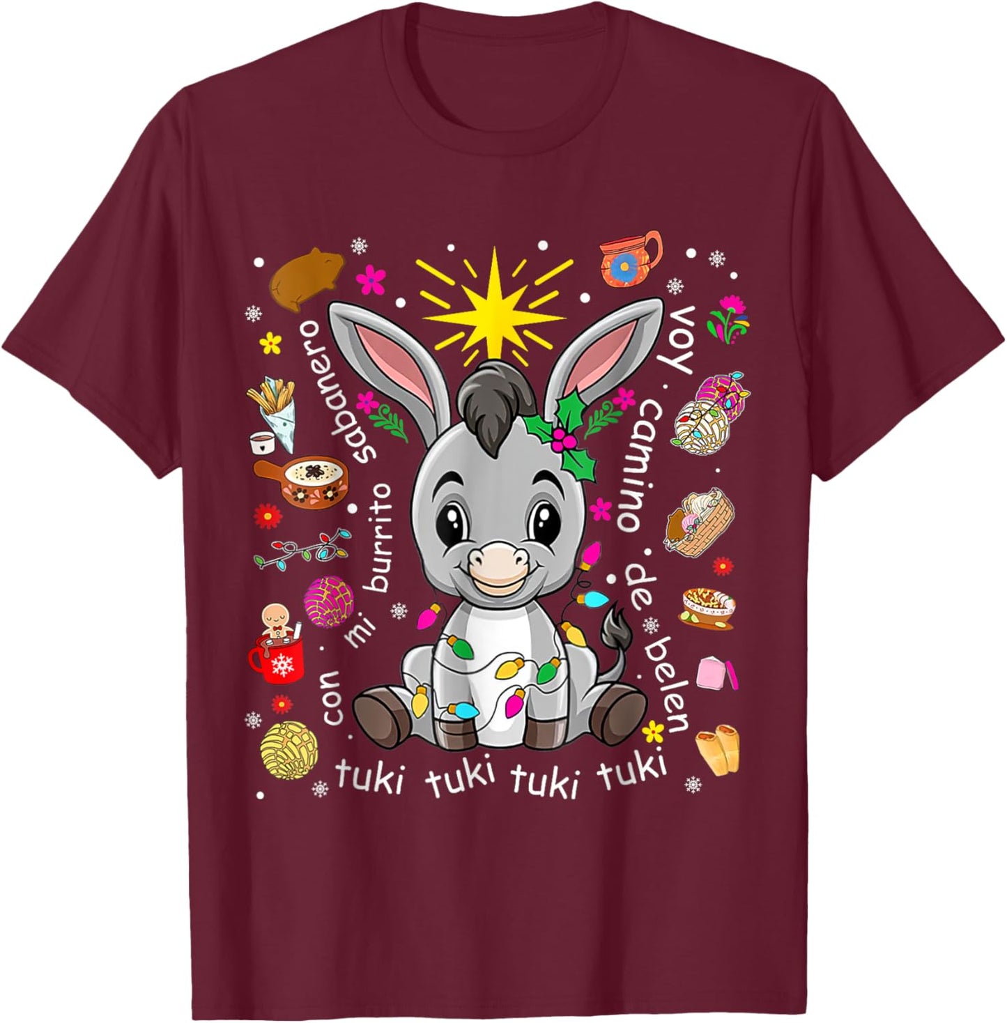 Mi Burrito Sabanero Mexican Christmas Donkey Spanish Xmas T-Shirt - T-Shirt | Maroon