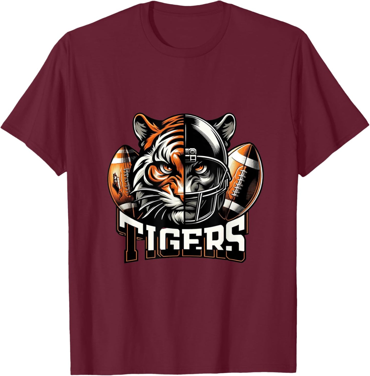 Tigers Football School Sports Fan Team Spirit T-Shirt - T-Shirt | Maroon