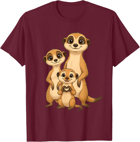 Meerkat with Family Cute Meerkat with Mum & Dad T-Shirt - T-Shirt | Maroon