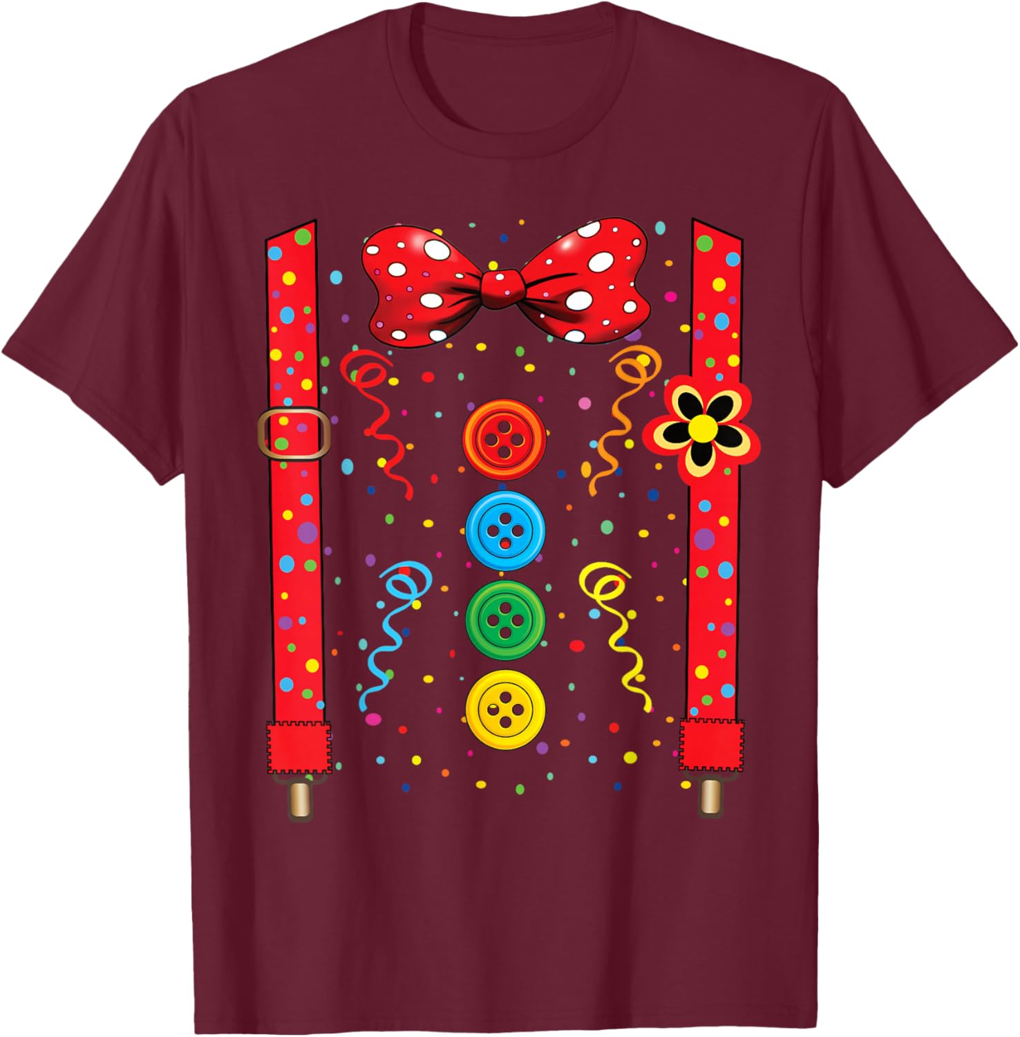 Clown Karneval Kostüm Clownskostüm Clowns Fancy Dress Confetti T-Shirt - T-Shirt | Maroon