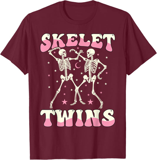 Skeletwins Dancing Skeletons Matching Halloween Twin Girls T-Shirt - T-Shirt | Maroon