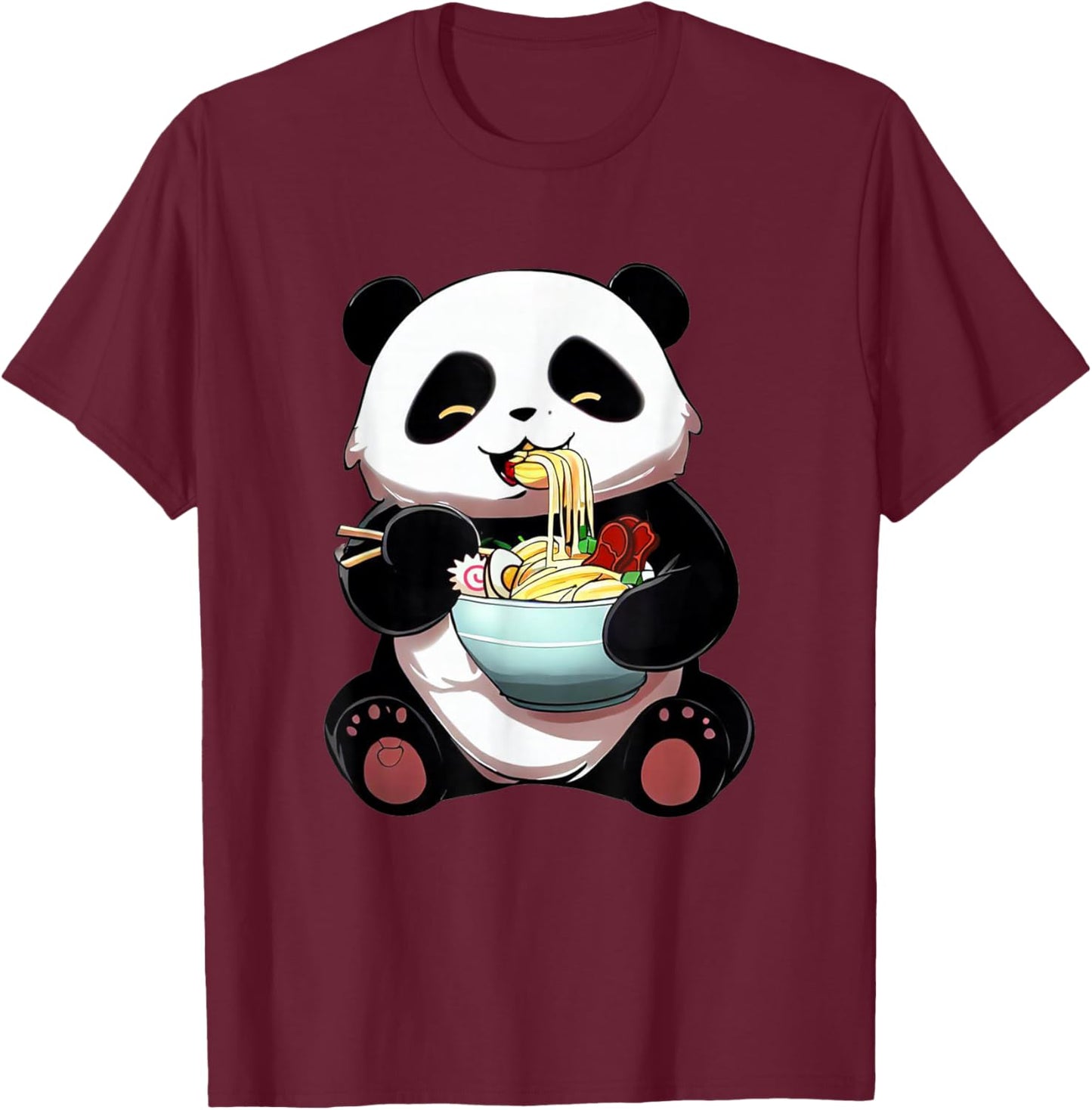 Kawaii Panda Ramen Cute Bear Japanese Noodle Animal T-Shirt - T-Shirt | Maroon