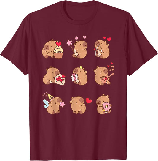 Super Cute Capybaras in Various Poses Capybara T-Shirt - T-Shirt | Maroon