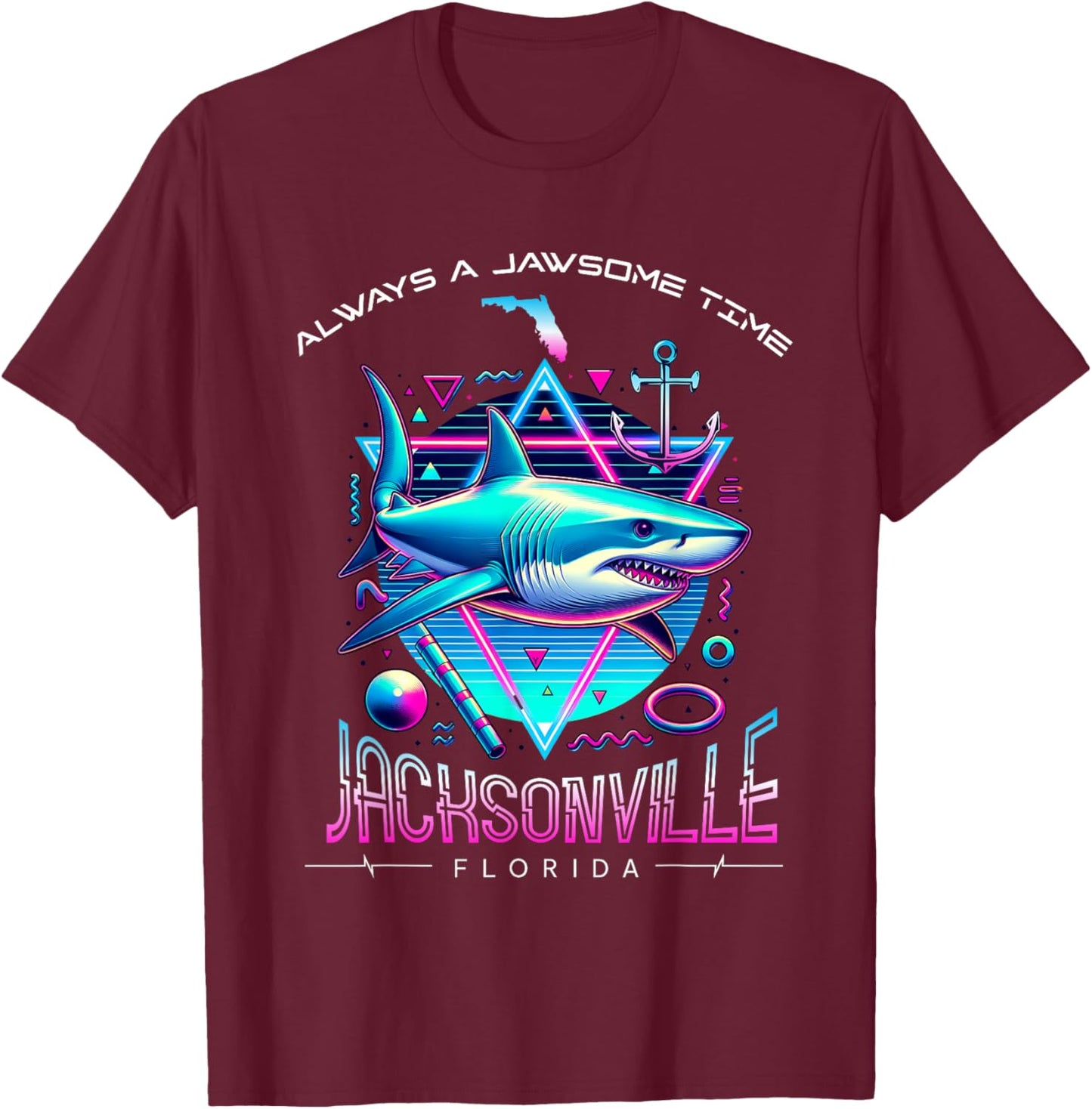 Jacksonville FL Shark Retro 80s Funny Souvenir T-Shirt - T-Shirt | Maroon