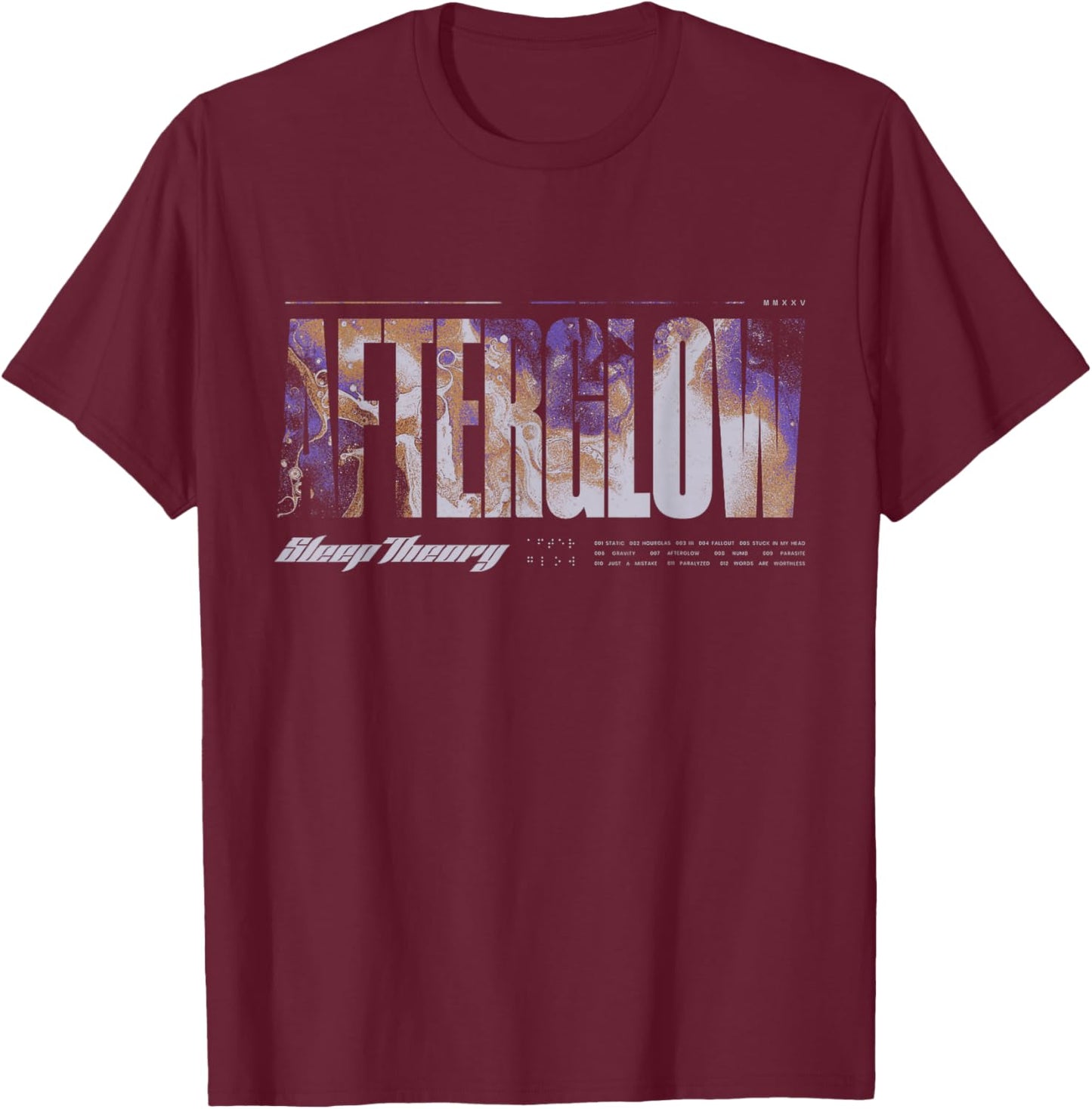 Sleep Theory - Official Merchandise - Afterglow Tracklist T-Shirt - T-Shirt | Maroon