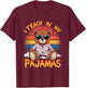 I Teach In My Pajamas Funny Teacher Sunset Bear Retro T-Shirt - T-Shirt | Maroon