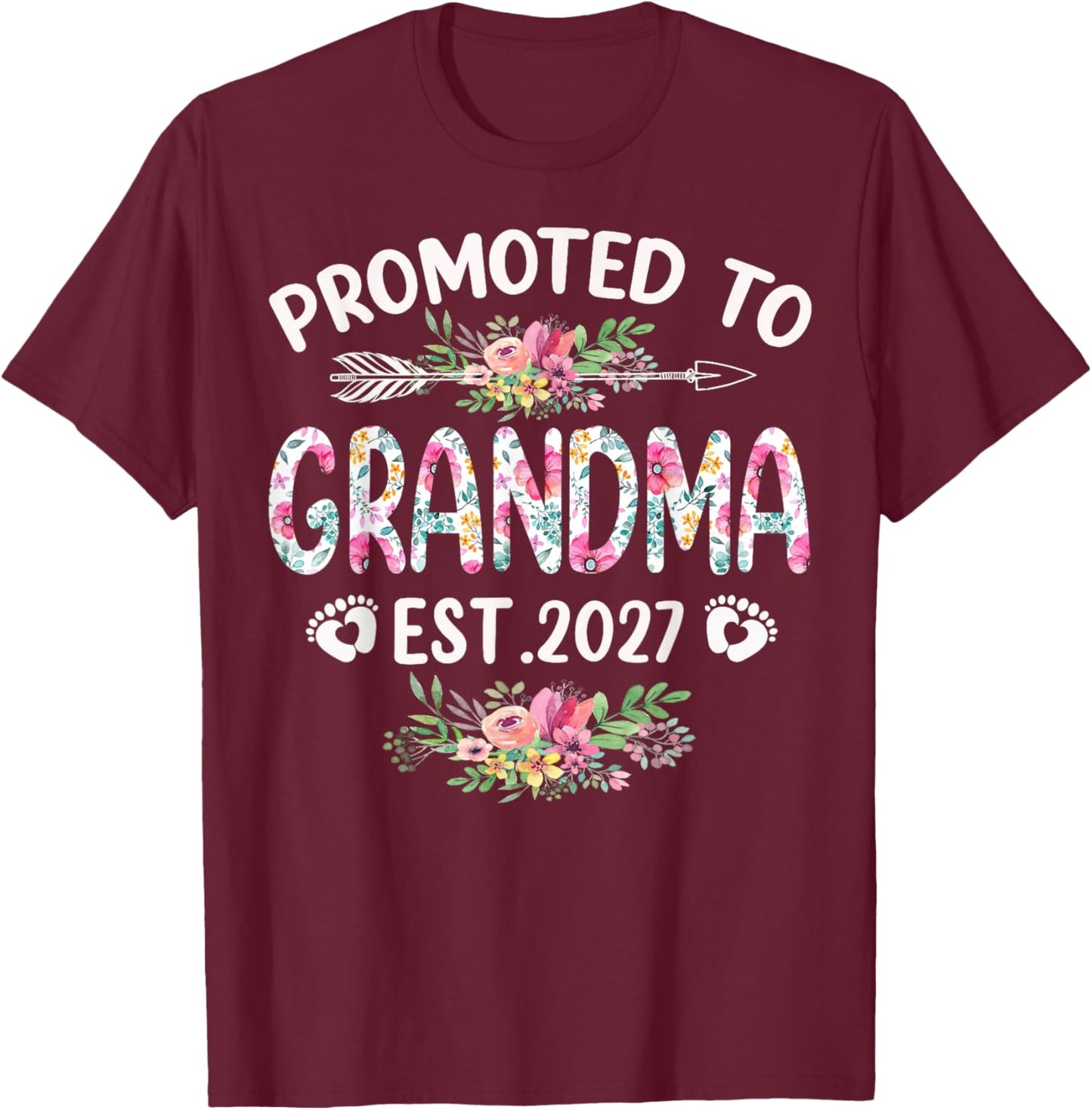 1st Time Grandma EST 2027 New First Grandma 2027 T-Shirt - T-Shirt | Maroon
