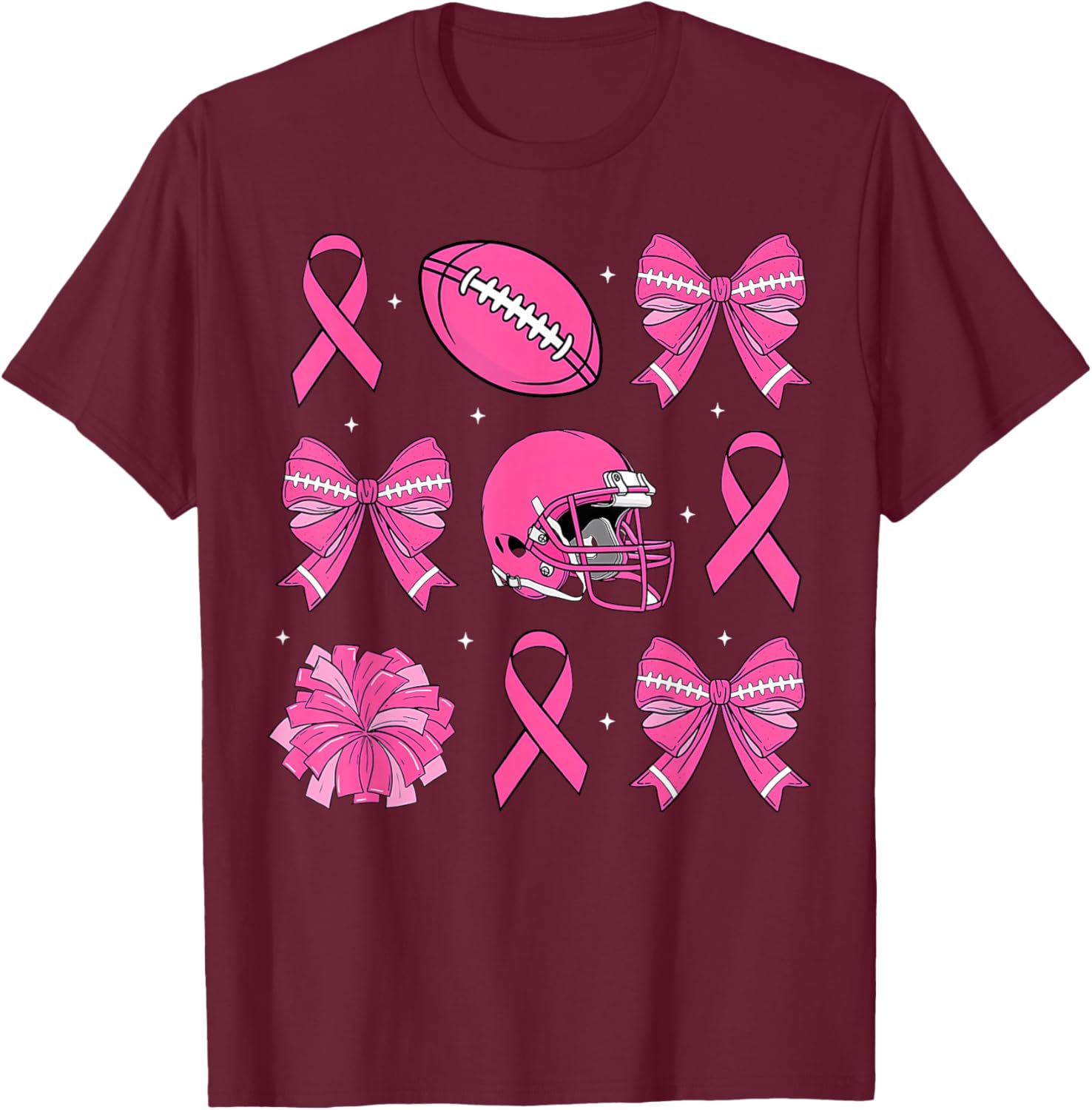 Cheer For The Cure Coquette Bow Football Breast Cancer Women T-Shirt - T-Shirt | Maroon