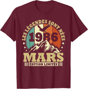 Les Légendes sont Nées en Mars 1986 Anniversaire 40 Ans T-Shirt - T-Shirt | Maroon