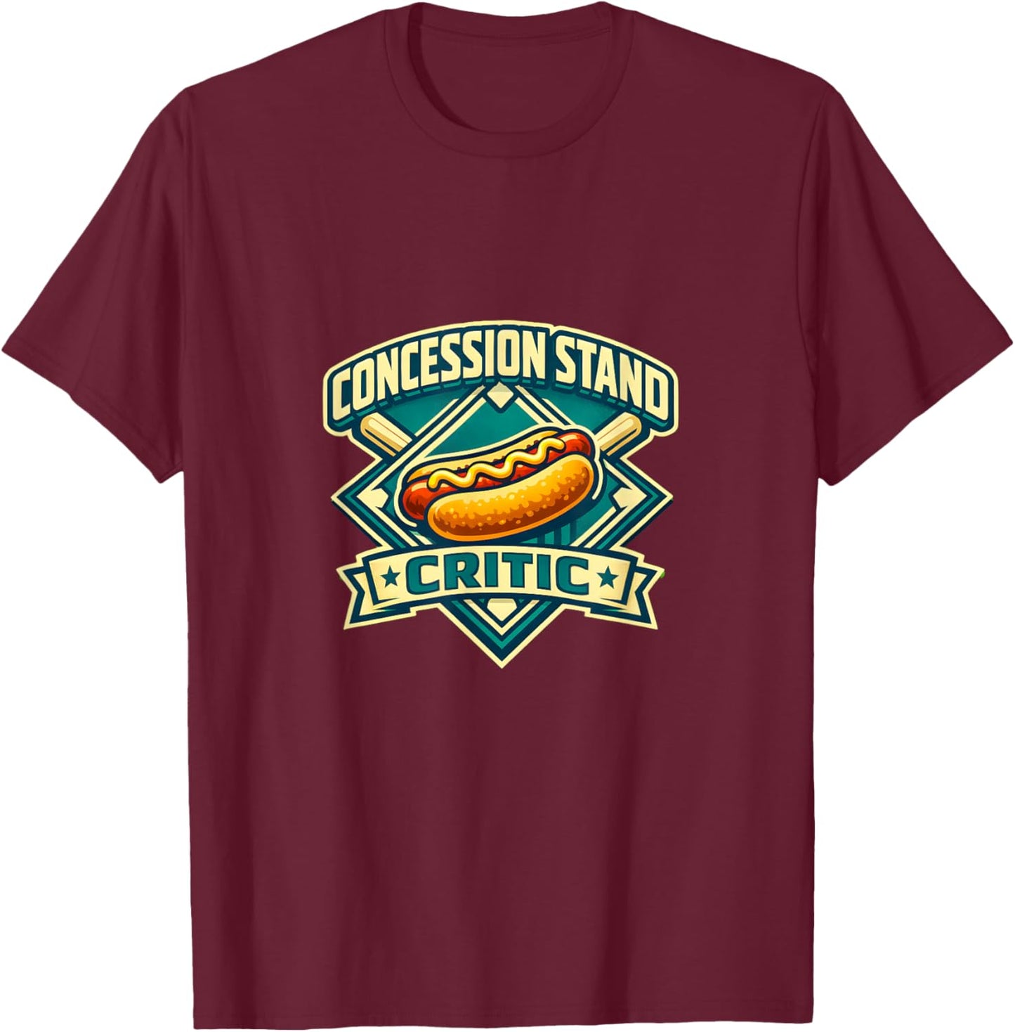 Concession Stand Critic Hot Dog Baseball Food Lover Fan T-Shirt - T-Shirt | Maroon