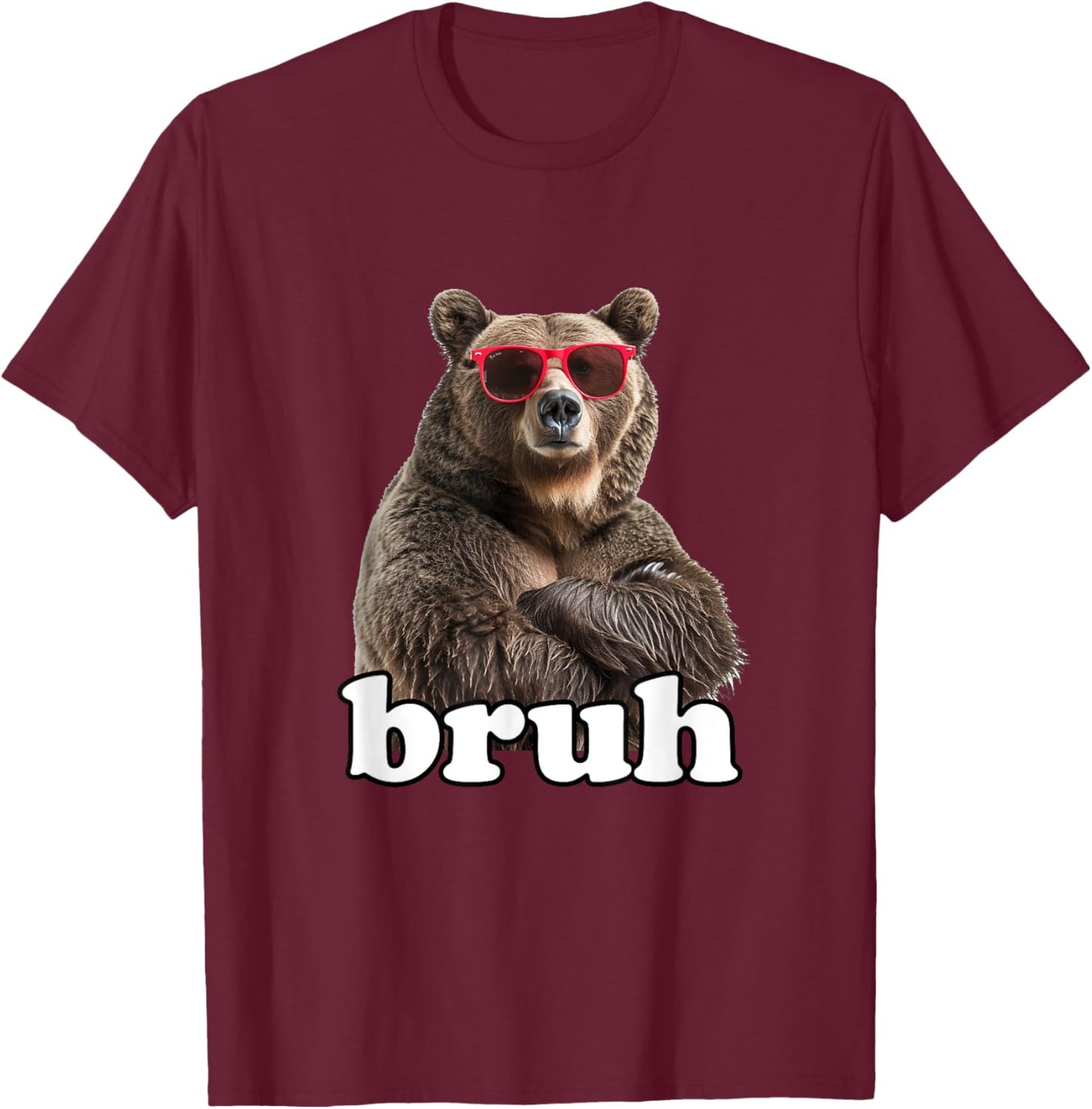 Bruh Shirt Boys Funny Cool Bear Sunglasses Bruh Meme Saying T-Shirt - T-Shirt | Maroon