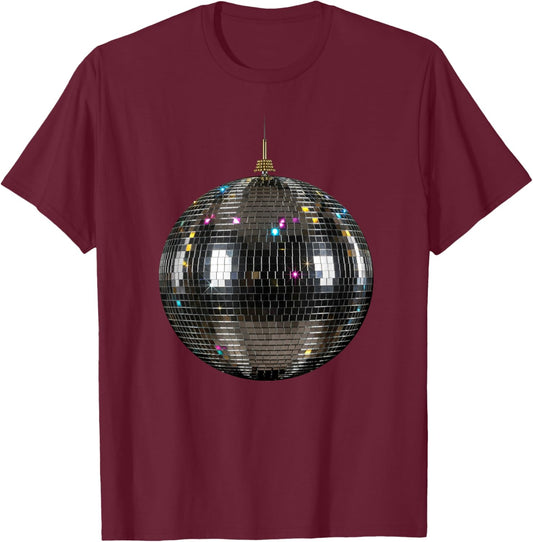Silver Disco Ball Vintage Birthday Party Dance Retro T-Shirt - T-Shirt | Maroon