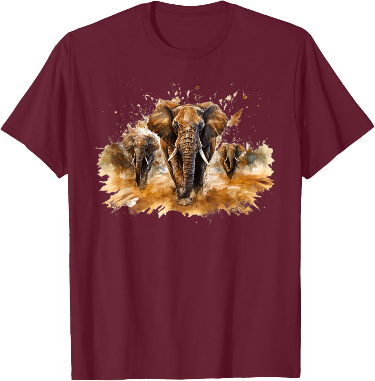 Fierce Majestic Powerful Charging Wildlife Elephant T-Shirt - T-Shirt | Maroon