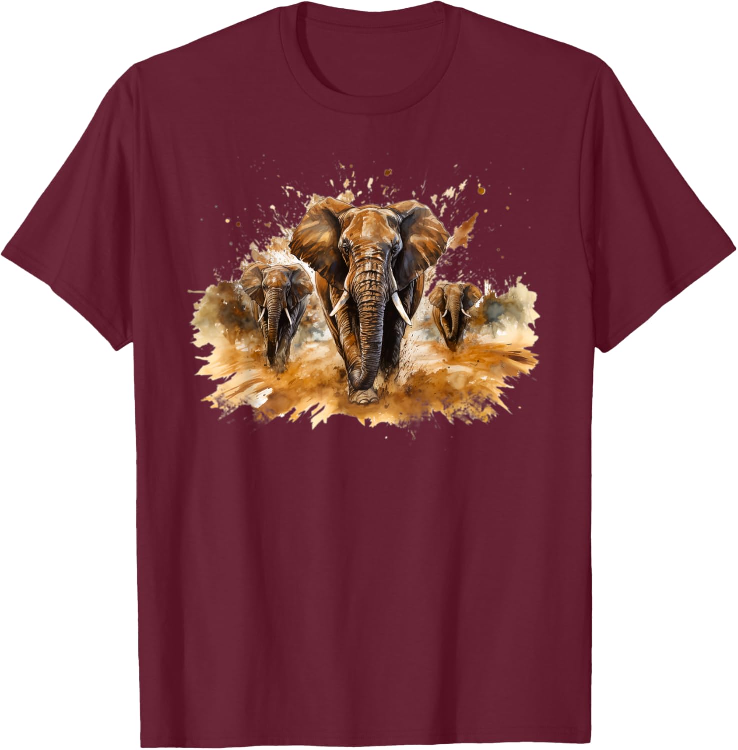 Fierce Majestic Powerful Charging Wildlife Elephant T-Shirt - T-Shirt | Maroon