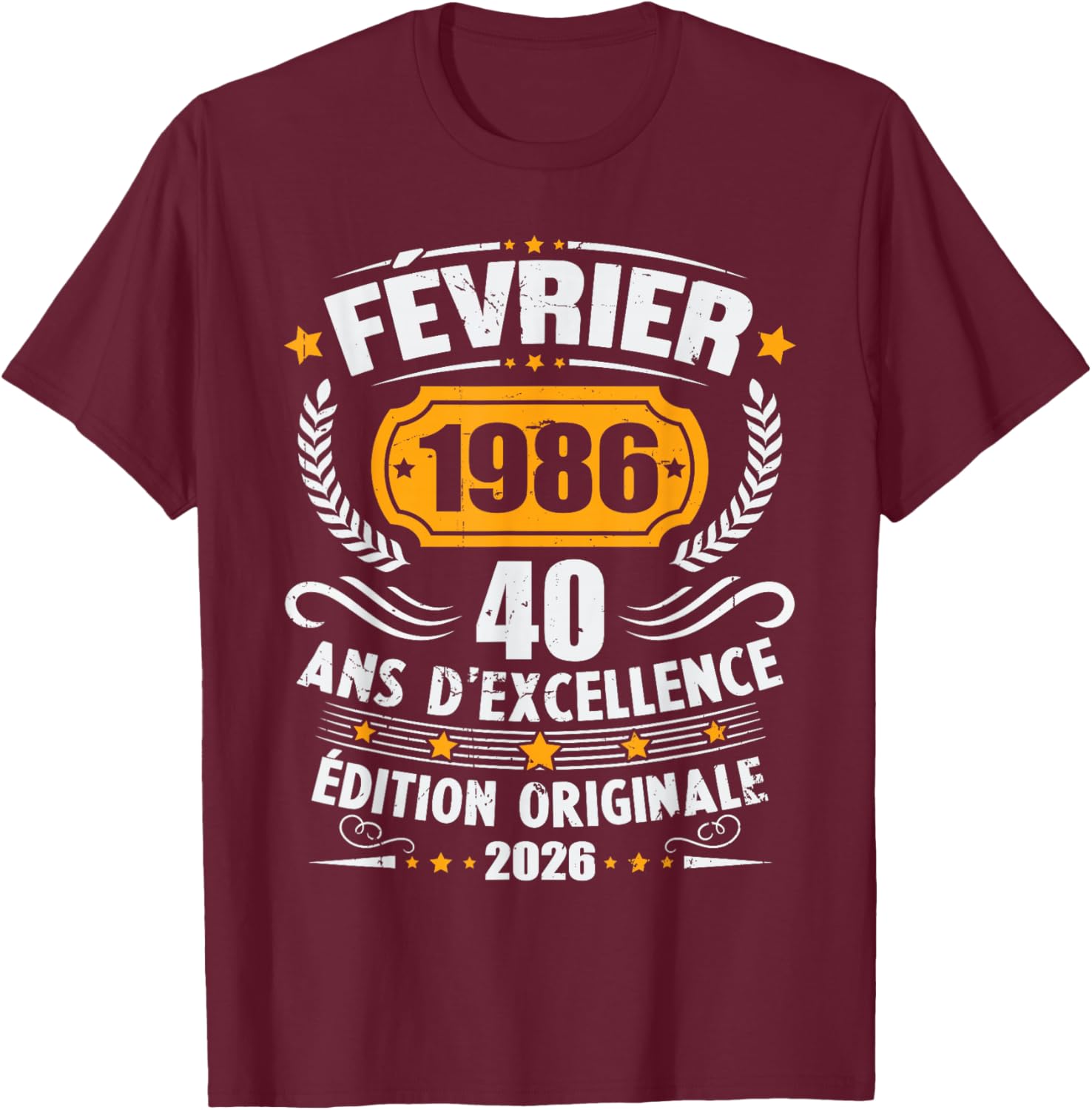 Vintage February 1986 40th Birthday Gift Man Woman T-Shirt - T-Shirt | Maroon
