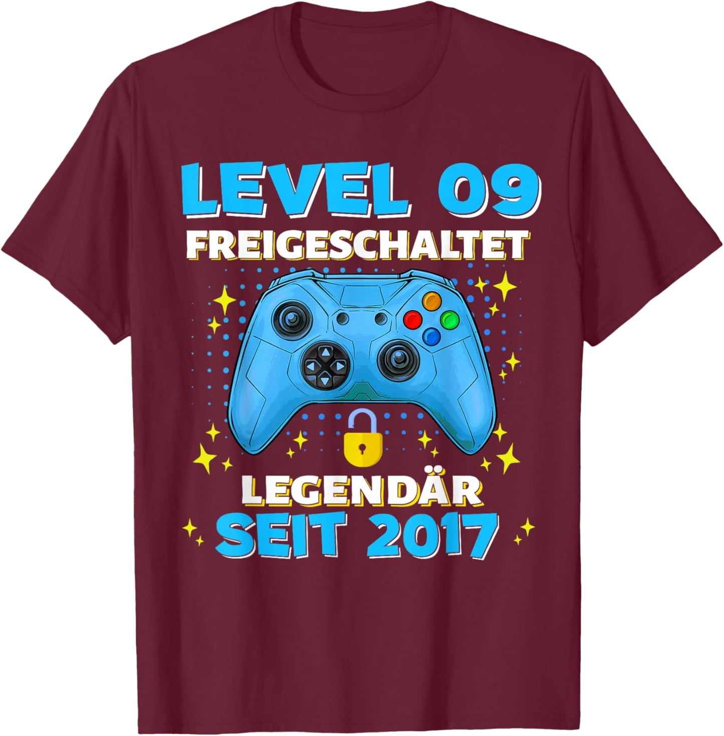 Level 9 Years Birthday Shirt Boy Gamer 2017 Birthday T-Shirt - T-Shirt | Maroon