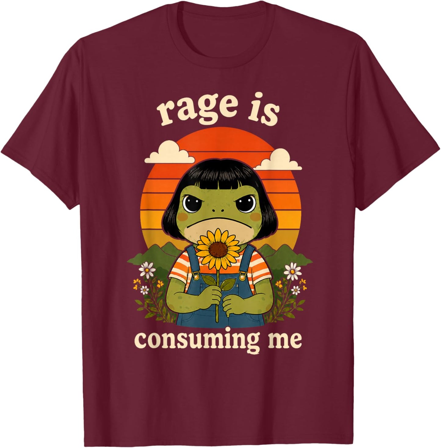 Funny Frog Rage is Consuming Me Sarcastic Meme T-Shirt - T-Shirt | Maroon