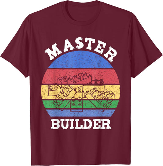 Master Builder Retro Vintage Kids Building Blocks Men Boys T-Shirt - T-Shirt | Maroon