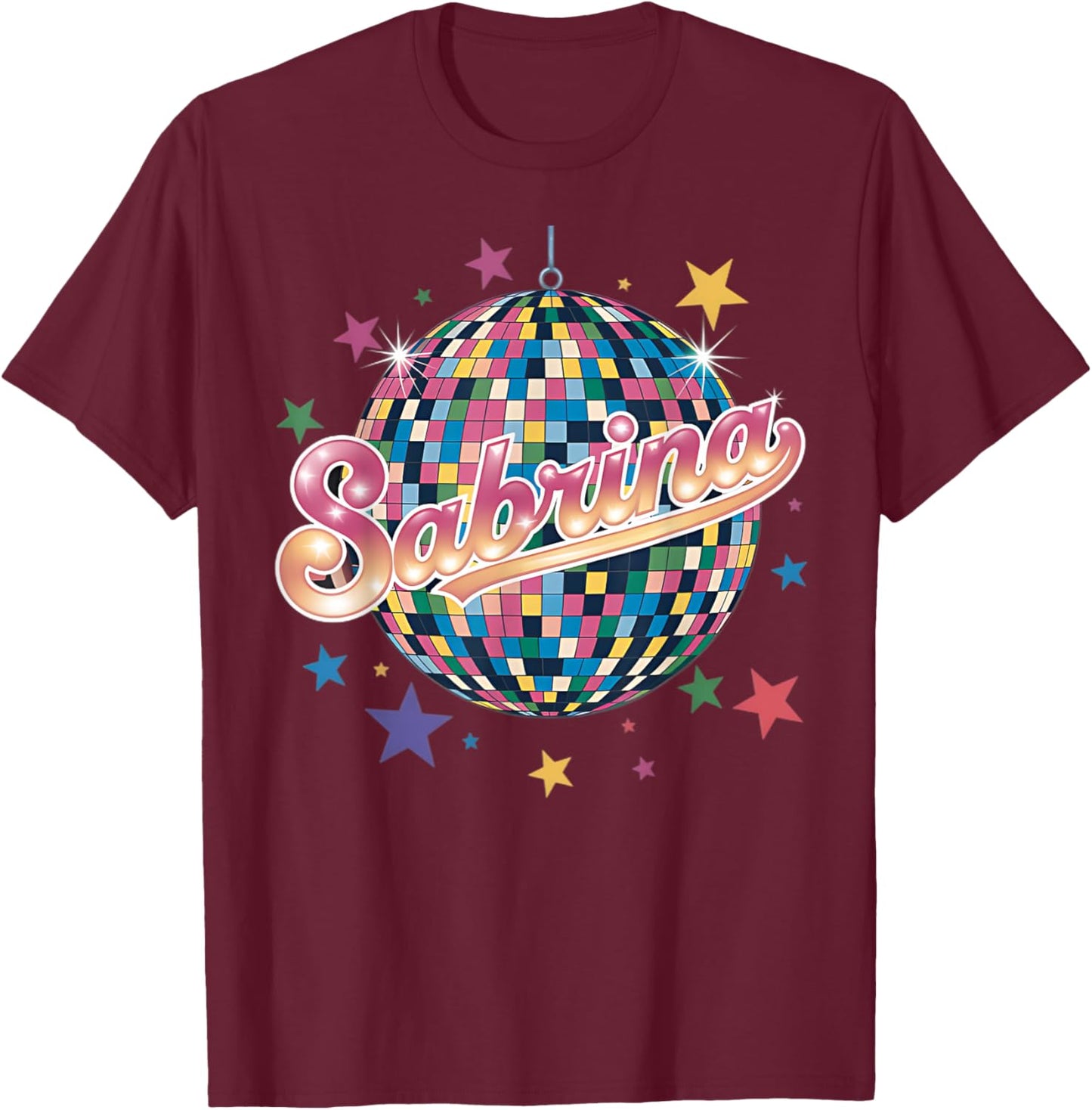 Girl Retro Sabrina First Name Personalized Heart T-Shirt - T-Shirt | Maroon