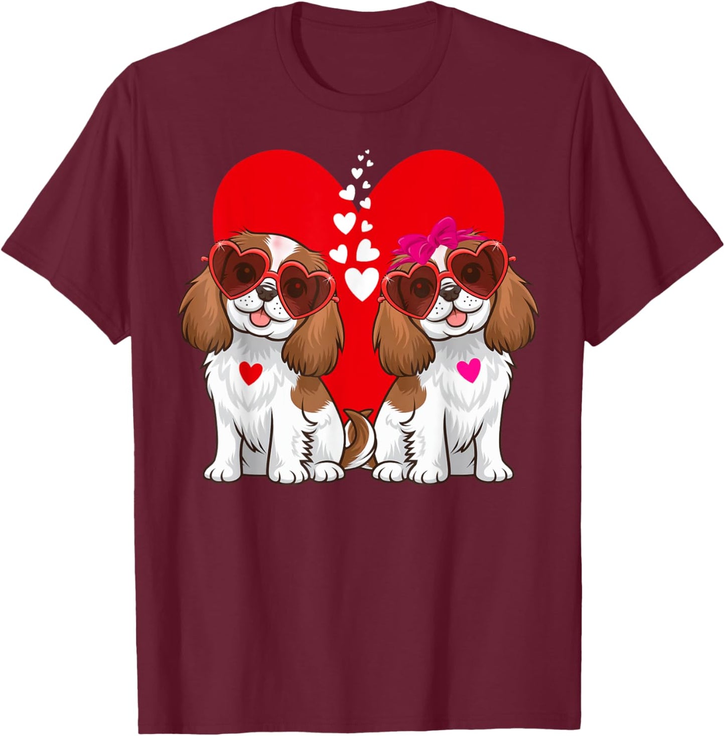 Cavalier King Charles Spaniel Dog Matching Couple Valentine T-Shirt - T-Shirt | Maroon