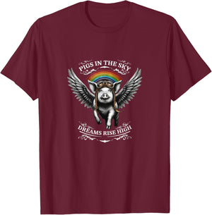 Flying Pig with Wings in the Sky T-Shirt - T-Shirt | Maroon