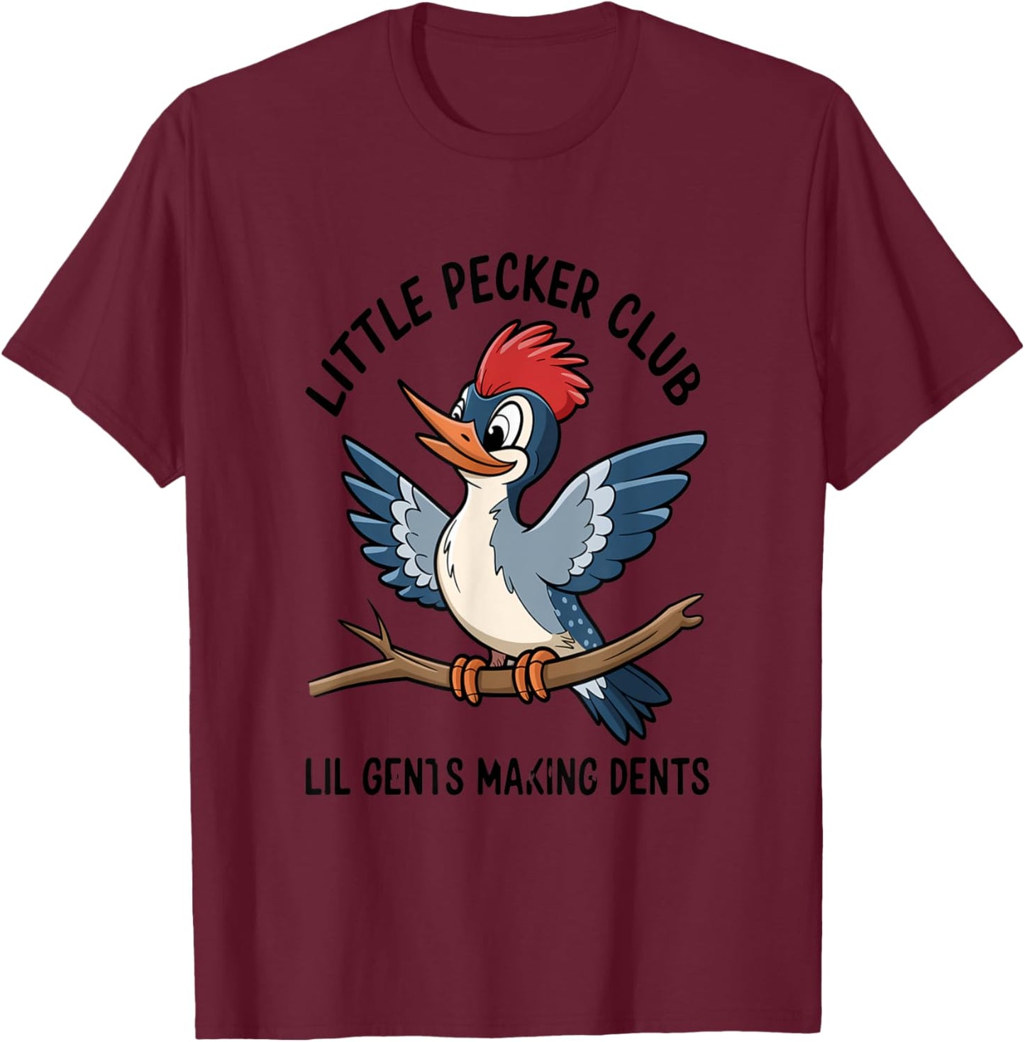 Cute Cartoon Woodpecker Club Nature Lovers T-Shirt - T-Shirt | Maroon