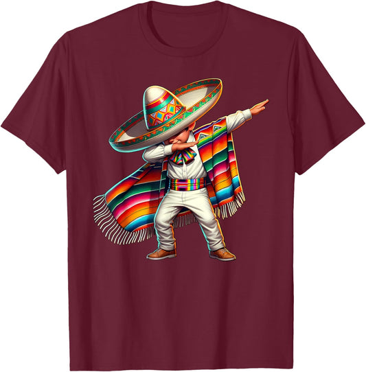 Funny Dabbing Mexican Poncho Sombrero Cinco de Mayo Boy T-Shirt - T-Shirt | Maroon