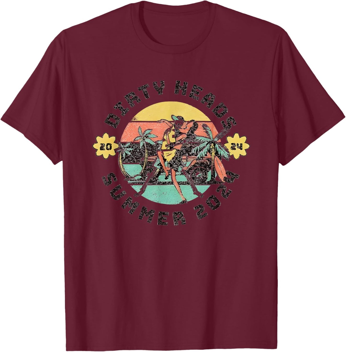 Dirty Heads Retro Summer 2024 Men Women T-Shirt - T-Shirt | Maroon