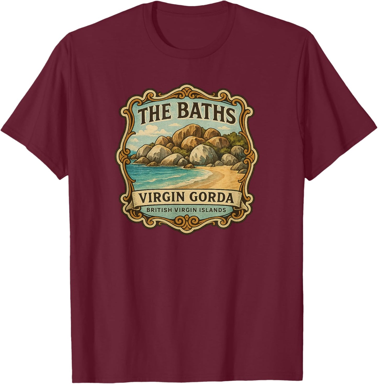The Baths, Virgin Gorda, BVI (British Virgin Islands) T-Shirt - T-Shirt | Maroon