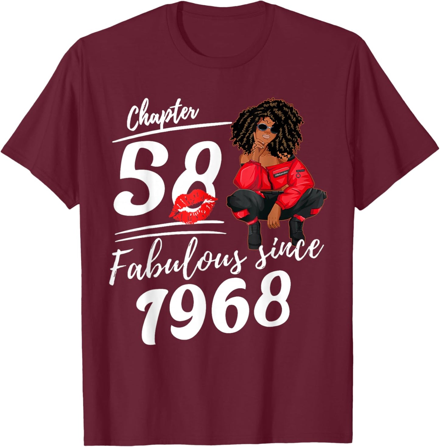 Chapter 58 Fabulous Since 1968 Birthday Queen Afro Girl T-Shirt - T-Shirt | Maroon