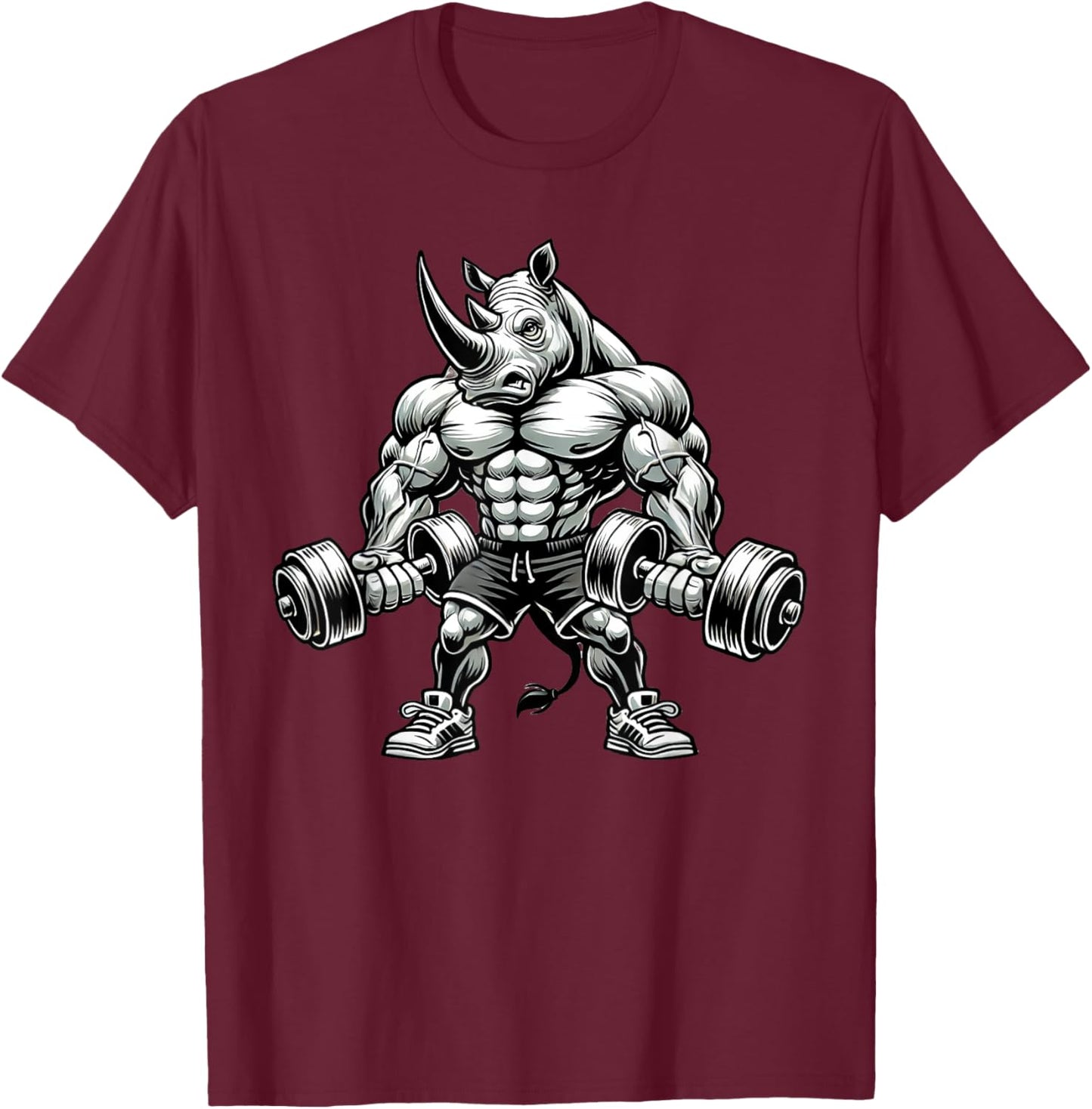 Rhino Powerlifting Weightlifting Gym Workout T-Shirt - T-Shirt | Maroon