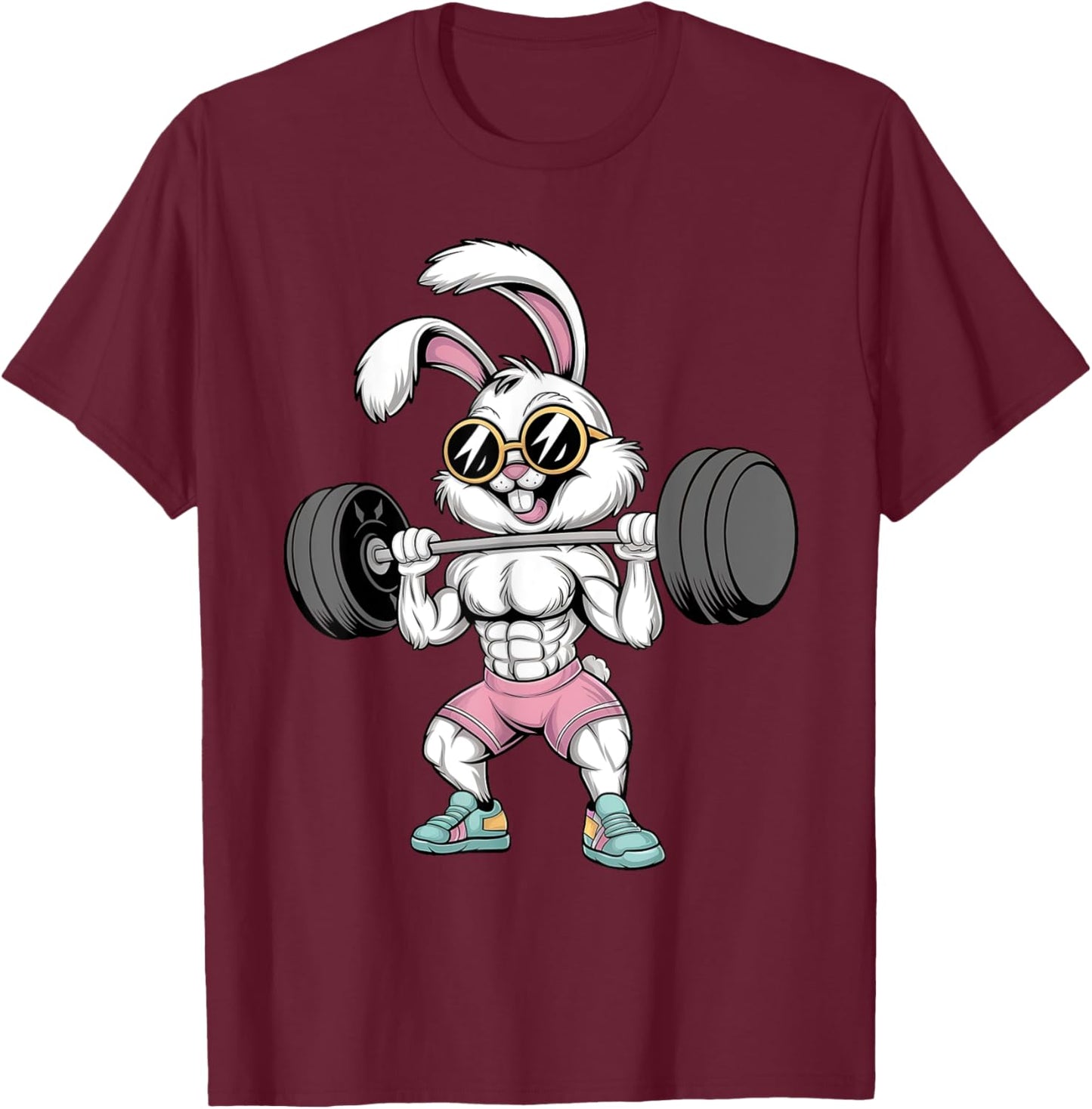 Funny Easter Day Workout Deadlift Bunny Rabbit Gym Men Women T-Shirt - T-Shirt | Maroon