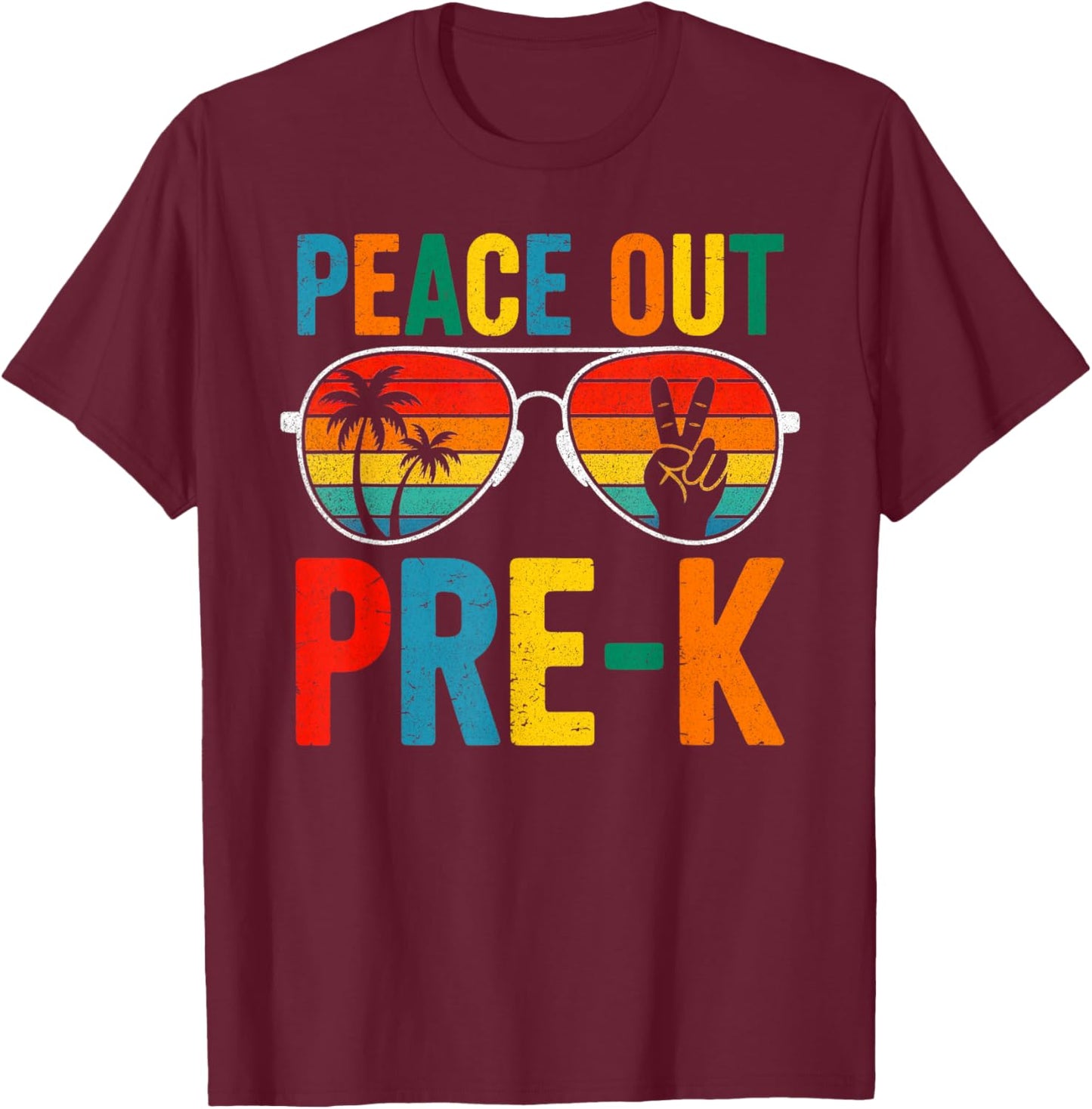 Peace Out PreK Preschool Retro Graduation Last Day of School T-Shirt - T-Shirt | Maroon