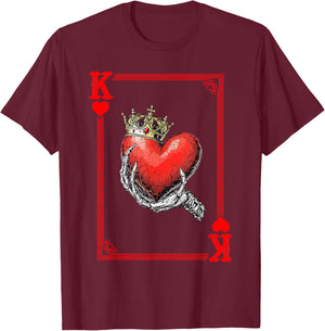 King Queen Of Hearts Playing Card Couple Matching Valentine T-Shirt - T-Shirt | Maroon
